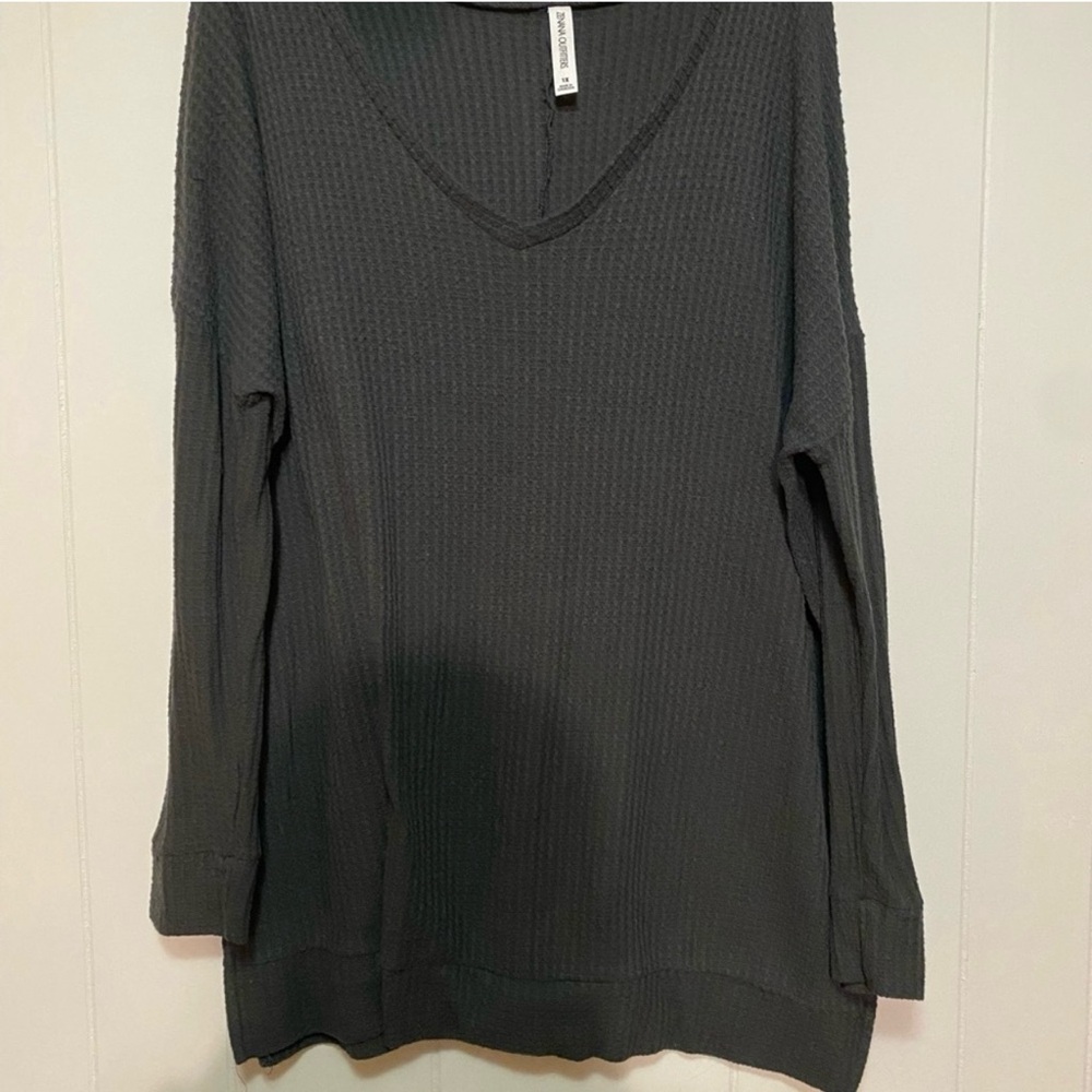 Dark Gray V-Neck Waffle Knit Sweater/ Tunic